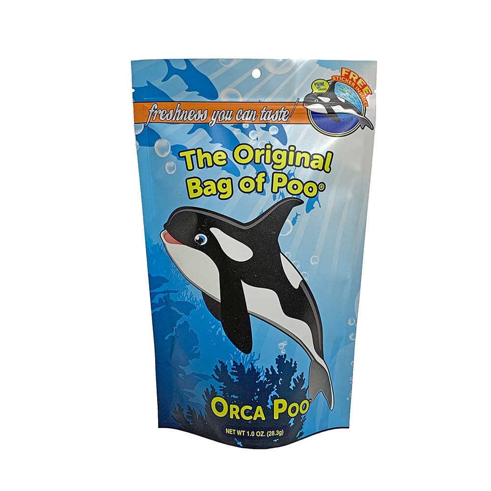 Make a big splash and go all free willy on your inner inhibitions! Let loose and grab a bag of Orca Poo Cotton Candy. It tastes way better than krill and its sure to thrill those your share it with. mmmm yum, get some! It's one ounce of white colored, birthday cake flavored of soft and fluffy bliss that'll make you blow your spout. 