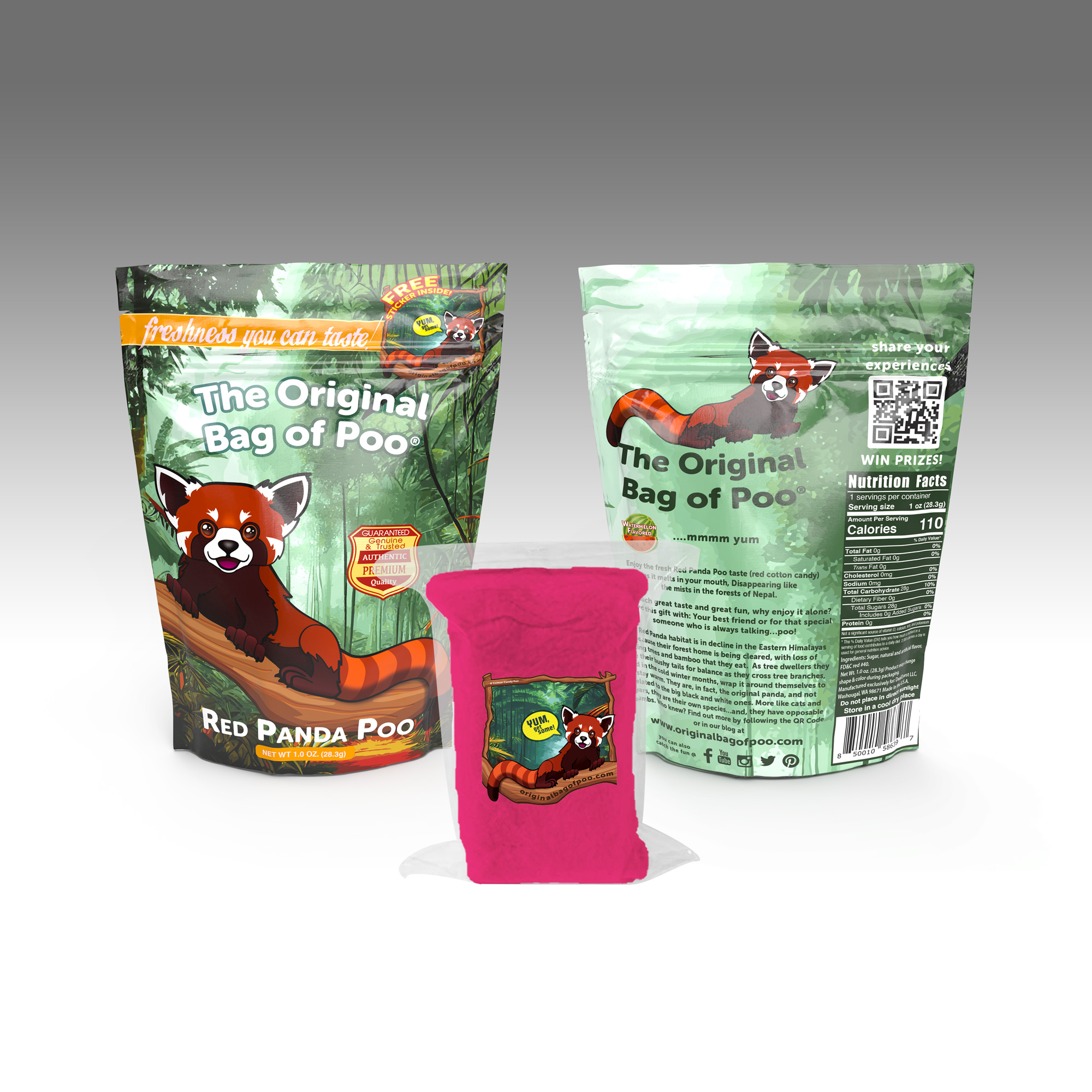 Red Panda poo front and back of Bag watermelon flavored red cotton Candy durable indoor outdoor Sticker